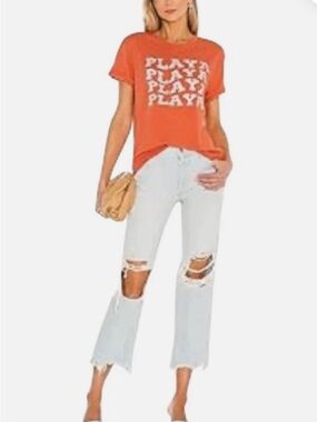 FREE PEOPLE Maggie Mid Rise Distressed Frayed Hem Jeans Size 27 Cropped Denim